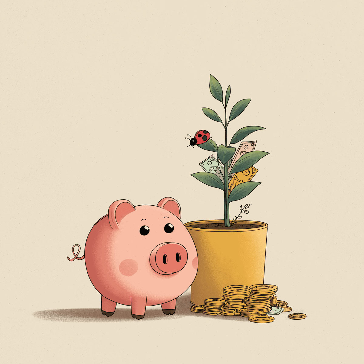 Piggy bank and growing plant