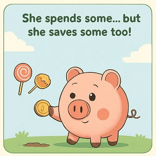 She likes to spend some, but she also likes to save some.